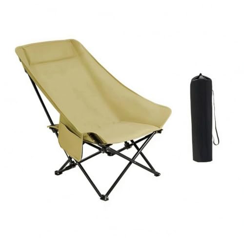 Sdlnklm Outdoor Folding Recliner with Sturdy Black Steel Frame and Ergonomic Seating Surface Lightweight Chair for Camping Weekends Garden Lounging Travel Use, Khaki