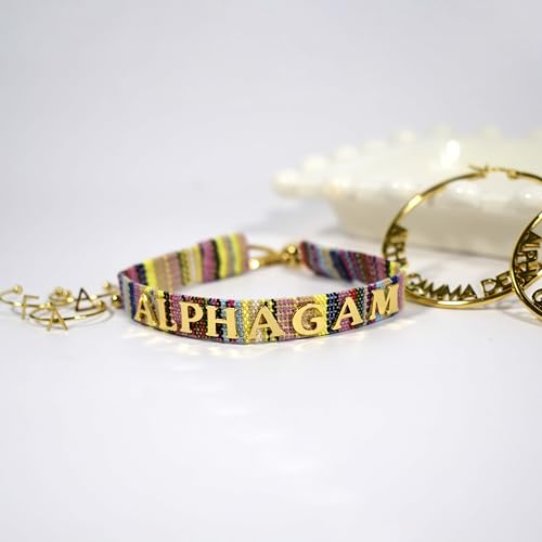 Sorority Shop Alpha Gamma Delta Bracelet — Multi-Color Woven Bracelet with Gold-plated Sorority Nickname and Adjustable Clasp3