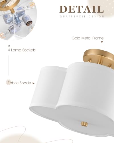 Image of 13.6 inch Gold Semi Flush Mount Ceiling Light with Fabric Shade