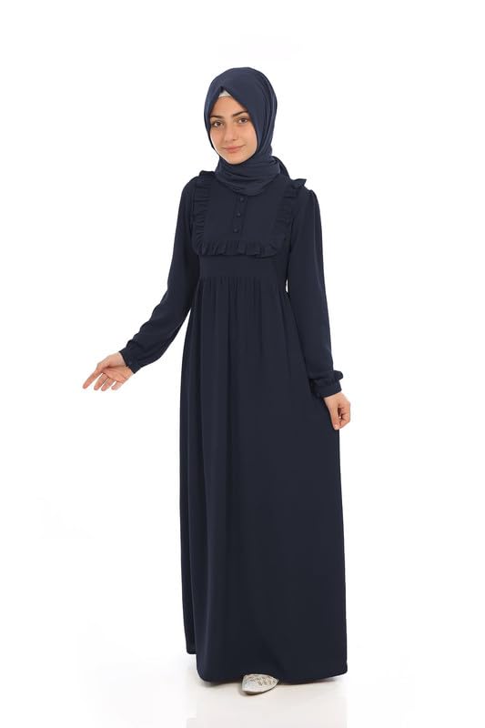 Muslim Closet� Abaya for Young Girls Age Below 14 Years | Kids Abaya with Ruffled Design over chest | Baby Girl Burqa Design (MC-KRFL001)