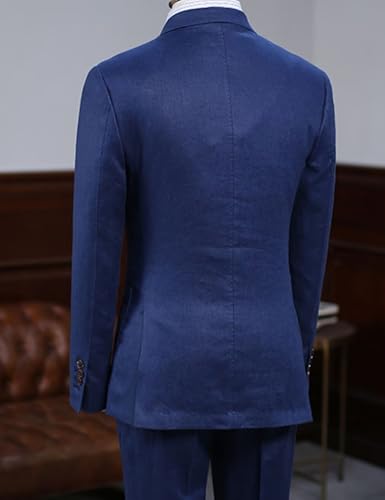 Double Breasted Peak Lapel Blazer Jacket for Men Linen Slim Fit Wedding Business Casual Sport Coats3