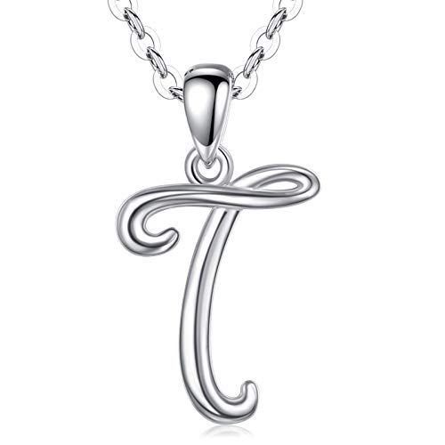 EUDORA Sterling Silver Necklace 26 Letters Alphabet Personalized Charm Pendant with 18inch O-Ring Chain T