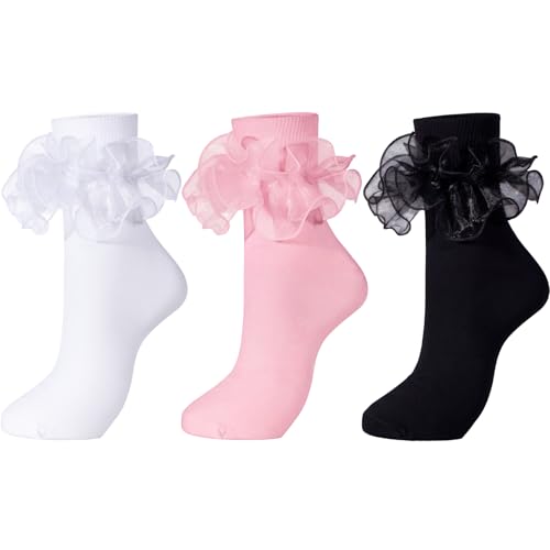 Image of Dicry Socks for Women, Big Ruffle Socks with Turn Cuff and Double Lace