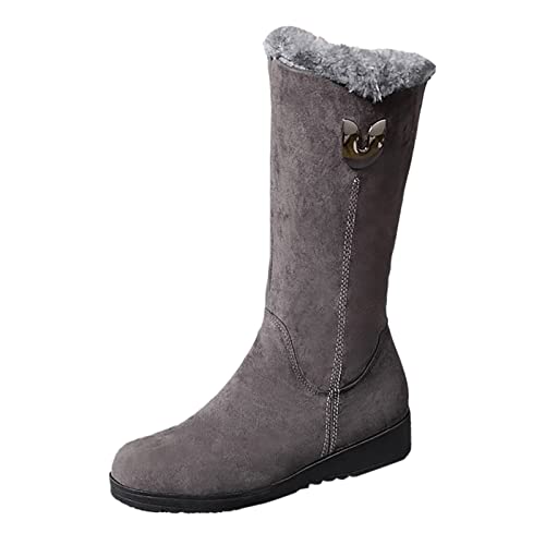 2026 invierno ocio cómodo zapatos de felpa de altura media con fondo plano botas de nieve, gris, 41 EU