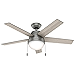 Hunter 46 inch Indoor Ceiling Fan with LED Light - Ceiling Fan with Pull Chain, For Bedroom, Living Room, or Kitchen, Standard Mount, No Remote, 5 Blades - Anslee 59267, Matte Silver