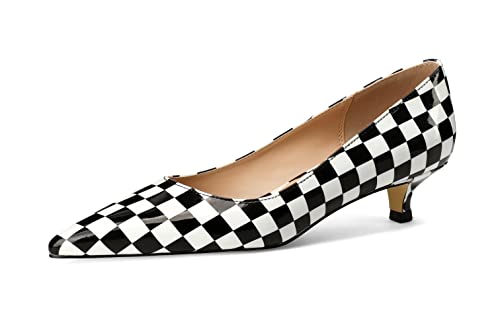 Women's Pointed Toe Solid Slip On 1.5 Inch Stiletto Patent Low Heel Pumps Shoes