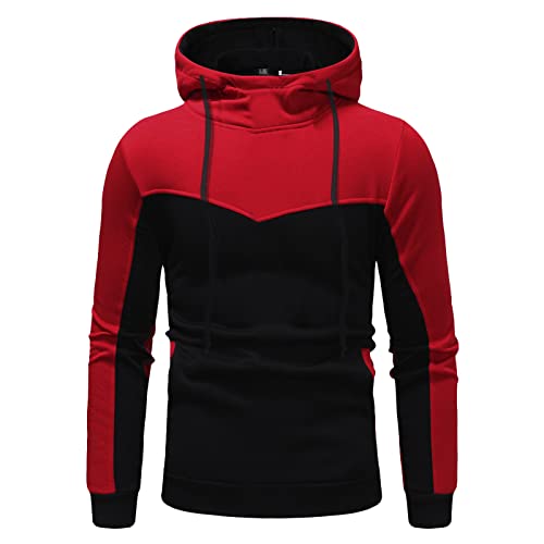Survêtement de jogging homme chaud deux pièces style patchwork ensemble à capuche rouge L