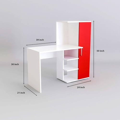 Image of Engineered Wood Office & Study Table for Study Room /Office /Work from Home || Engineered Wood Study Table || Freestanding || Finish Color - White & Red |
