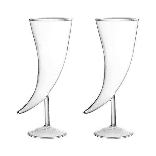 FOMIYES Copas de Cóctel de Vidrio Creativas en Forma de Cuerno de Buey, 2 Piezas Pequeñas 19,5x7,2x7 Cm, Copa de Vino Multifunción para Fiestas, Reuniones y Uso en Hogar