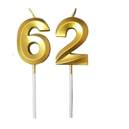 Image of ToyUniverse Number 62 Gold Candle | Sixty Two Number Candle | Number 62 Metallic Gold Candle for Sixty Second Birthday,Anniversary, Surprise Party Cake Decoration Candle (Pack of 2,Number 62)