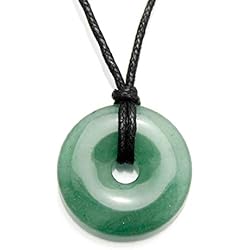 Colgantes Agatha Agathe Creation PDA191017 - Collar con colgante de donut y pié chino, con hebilla de canazo, piedra de aventurina natural, amuleto de la suerte