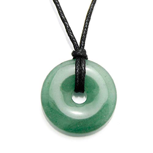 Agathe Creation PDA191017 - Collar con colgante de donut y pi chino con hebilla de suerte, de piedra de aventurina natural, diseño de la felicidad, piedra de aventurina