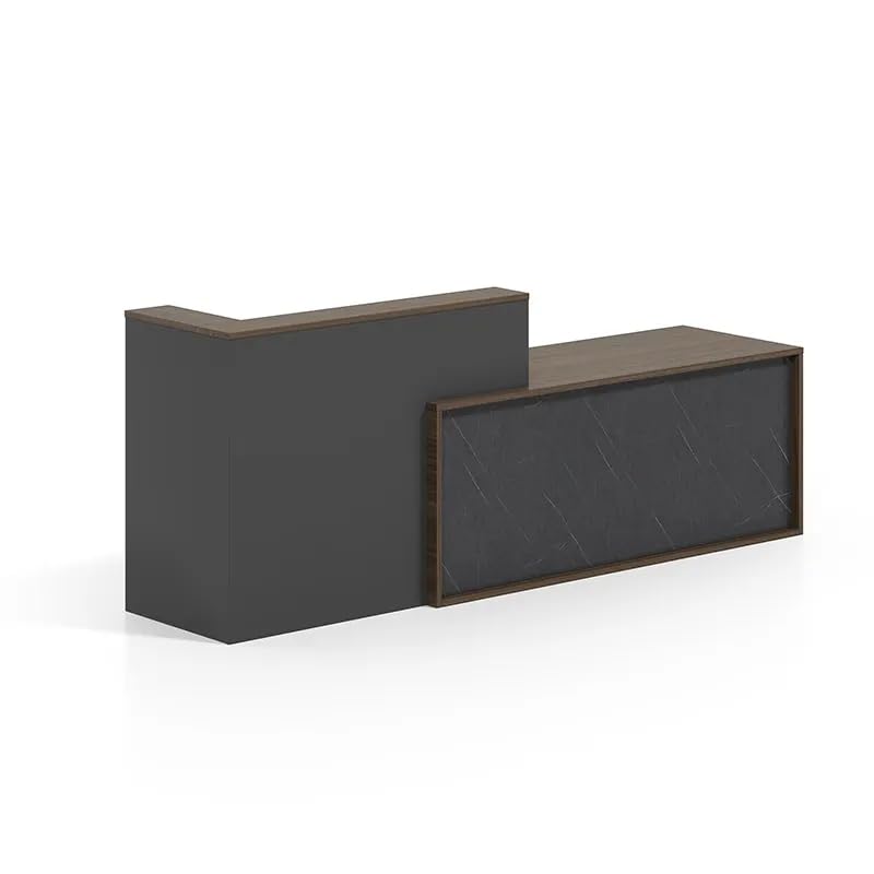 Image of Modern Reception Desk for Office, Luxury Wooden Reception Counter with Marble Finish, Front Table for Workspace, Lobbies, Salons, Hotels, clinics, Schools - (RCT-82 LPB L8W2)