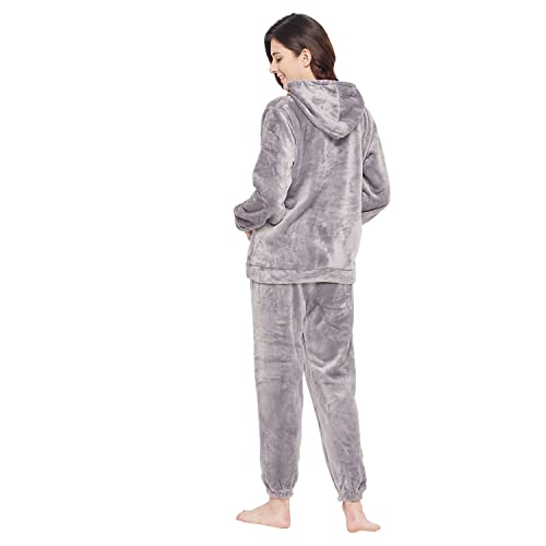Image of CAMEY Women Winter Full Sleeve Top and Pajama Pants Regular Fit Night Suit Hooded Top and Pyjama Set Ladies Night Dress (Free Size, Grey)