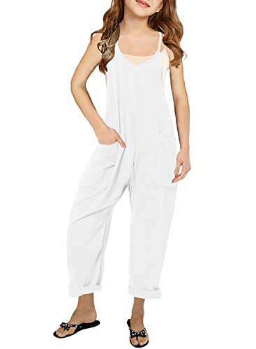 Cnkwei Girls' Casual Sleeveless Jumpsuits Spaghetti Strap Loose Romper Long Pants With Pockets #TOP24