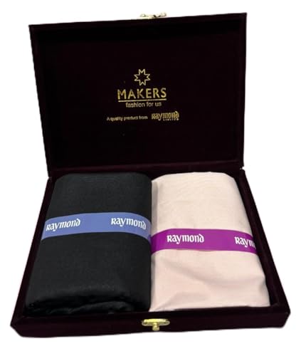Image of Raymond Makers Men's Shirt & Trouser Fabric Combo with Premium Gift Box | Solid Shirt Fabric with Formal Trouser Fabric | Unstitched Dress Material for Office & Formal Wear