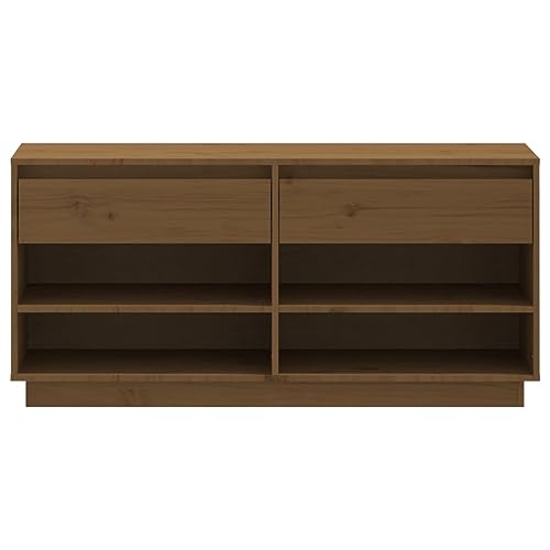 Meuble rangement chaussures pin massif marron miel de 4 compartiments ouverts