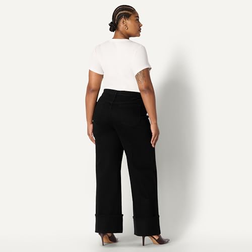Amazon Essentials Women's High-Rise Wide Leg Cuffed Jean, Black, 20 by Amazon Essentials - Used condition - Image 7