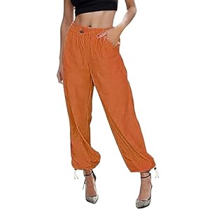 Generisch Stoffhose Damen Sommer Leicht Orange