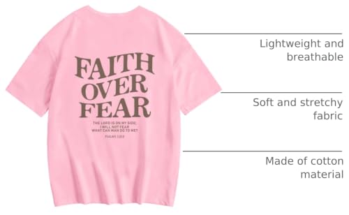 Image of Faith Over Fear Shirt Christian Jesus Tshirts for Girls Religious Inspirational Tees Bible Verse Tops for Kids 3-12