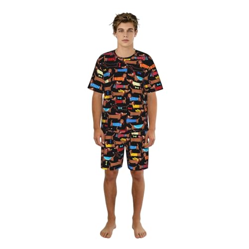Pijama para hombre de perro salchicha con camiseta y pantalones cortos