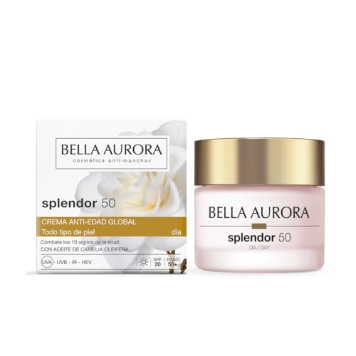 BELLA AURORA - Splendor 10 50 ml, Crema Antiedad y Redensificante de Día, Crema Antimanchas, Solar y Antiarrugas, +50 Años, Tratamiento Antiedad Global, con Efecto Lifting y Aceite de Camelia