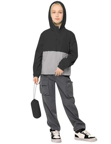 Packable Lightweight Waterproof Hooded Raincoats for Boys and Girls, Windproof, Size 3-12Y3