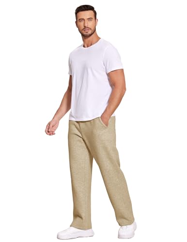 Image of Deyeek Men's Fleece Lined Sweatpants Open Bottom Straight Leg Sweat Pants for Mens Loose Fit Joggers Sweatpants with Pockets