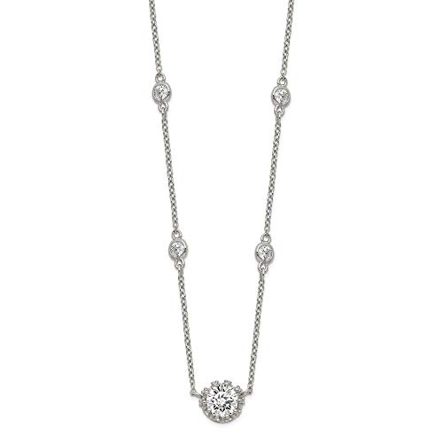 925 Sterling Silver Round Cubic Zirconia Cz Pendant 2in. Extension 4 Station Chain
