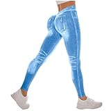 EMATOP Leggings Damen High Waist Sport Jogginghose Lang Blickdicht Hose Bauchweg Laufhose Falscher Denim Jeans Slim Fit Elegant Yogahose Push Up Sporthose Kompression Fitness Sportleggings