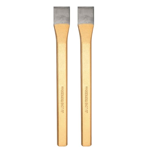 Image of sourcing map 2pcs Cold Chisel 20mm Wide 250mm Long Alloy Steel High Hardness Heat Treated Heavy Duty Flat Cold Chisel for Cutting Rivets Iron Steel Bronze Copper Rods Bolts, Gold Gray