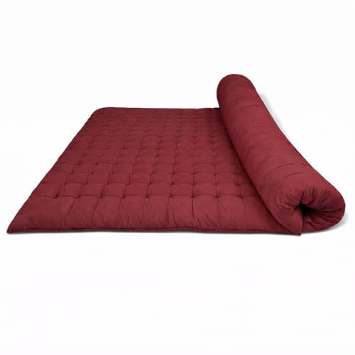 Image of ATOOTFUSION Soft Cotton Quilt | Foldable Light Weight Filled Single Firm Cotton Quilt Mattress| Gadda (Solid Coloured, Sleeping Capacity, 6 x 6 ft or 72 x 72 Inches) Double Bed (Maroon)