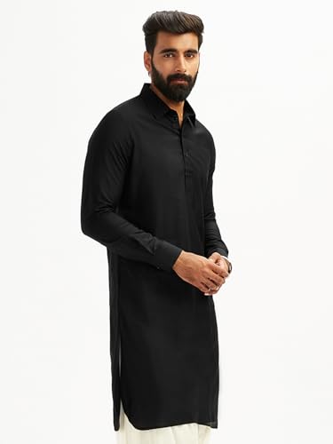 Image of VASTRAMAY Men VASTRAMAY Men's Black And White Viscose Pathani