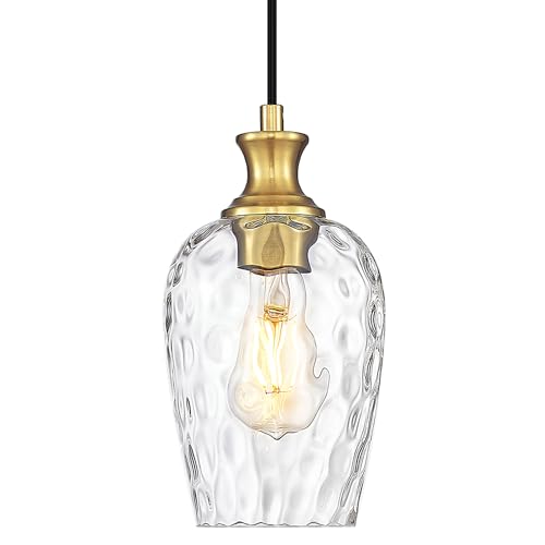 Image of Gold Pendant Lights Kitchen Island with Hammered Clear Glass