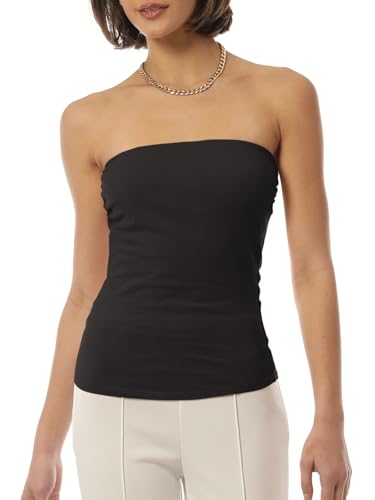 MixMatchy Women's Basic Casual Stretchy Long Bandeau Tube Top Strapless Undershirts4