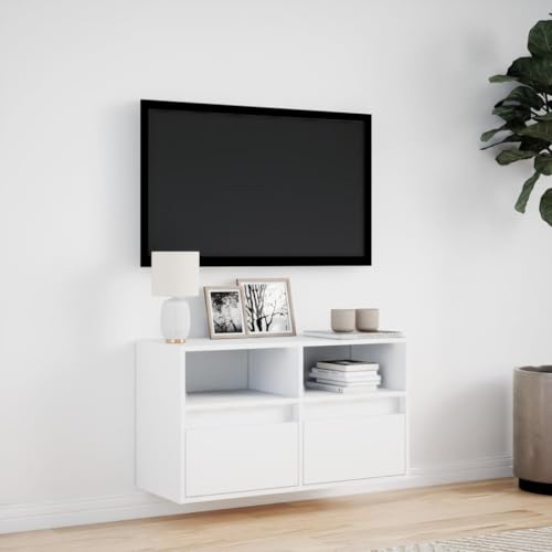Vidaxl Mobile Tv A Parete Con Luci Led Bianco 80X31X45 Cm, Mobile Tv Sospeso A Parete, Unità Tv Sospesa, Unità Tv Montata A Parete, Mobile Tv Sospeso - 2