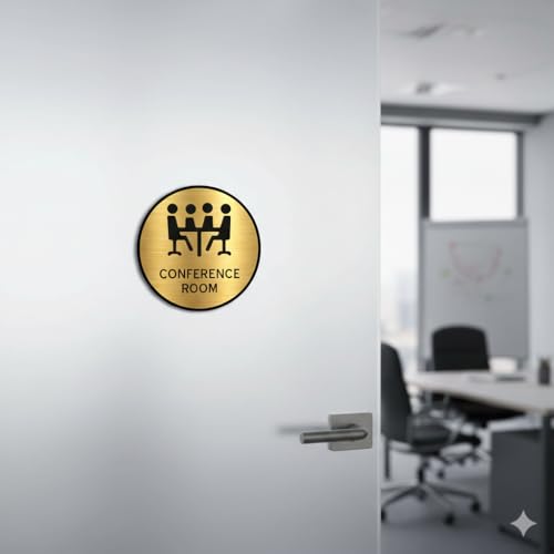 Image of Premium Brush Finish Golden Acrylic Conference Room Sign 5.8 Inch Easy to Mount Self-Adhesive Tape for Business Office Hospital Corporate Hotel Company Factory Bank Commercial