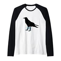 Funny Crow in Wellies Bird in Wellington Boots Novelty Raglan Baseball Tee