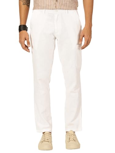 Image of Thomas Scott Men's | Solid | Light Weight | Breathable Fabric | Elasticated Waist | Mid Rise | Straight Fit | Cotton Linen | Button Clouser | Chino Trouser | Pants