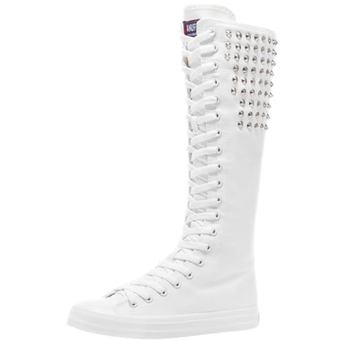 ANUFER Girls Women Fashion Canvas Knee Boots Pure Black Zip Dance Boots