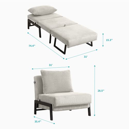 Balus Sofa Bed, 2 In 1 Multi Function Folding Chair Sleeper Bed, Modern Convertible Chair Bed With Adjustable Backrest, Memory Foam Sleeper Couch Bed Guest Bed For Small Room Apartment, Beige #TOP1
