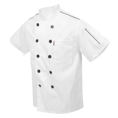 Healeved Professional Short Sleeved Chef Coat Kitchen Breathable Stain-resistant Chef Jacket for Restaurant Hotel Size Xl
