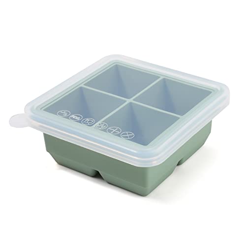 Image of Haakaa Baby Food and Breast Milk Freezer Tray, Silicone Freezer Tray with Lid, Baby Food Storage Container, Perfect for Homemade Baby Food, Vegetable & Fruit Purees, 4 * 4.4 oz, Pea Green