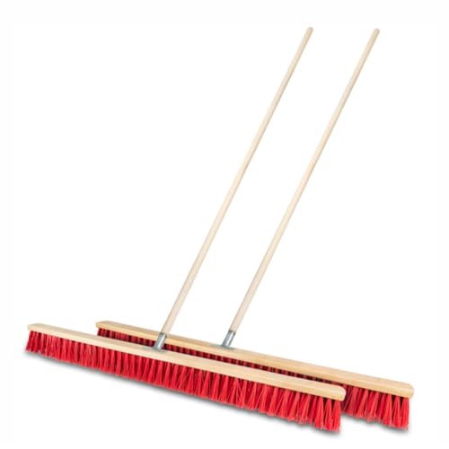 2 Stück Straßenbesen 100 cm mit Stiel 150 cm Holz draußen Garten Besen Industriebesen Robuster Outdoor Besen mit Stabilen Borsten für Hof Garten und Gehwege (100cm + Stiel 150cm)