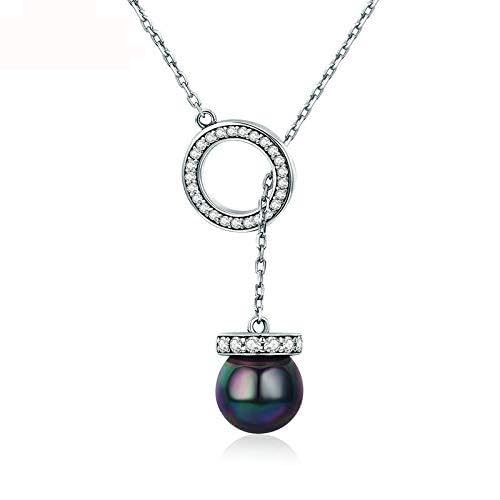 Collier argent 925 véritable avec cercle porte-bonheur et perles de nacre noire