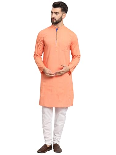 Image of LATEST CHIKAN Men's Cotton Regular Striped Knee Lenght Kurta Full Sleeves - Casual Ethnic Wear