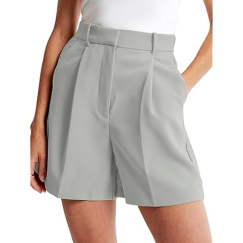 NIMIN Shorts for Women High Waisted Dressy Tailored Work Shorts Pleated Business Casual Work Office 2025 Summer Trendy Trouser Linen Shorts Grey Green Large Cover