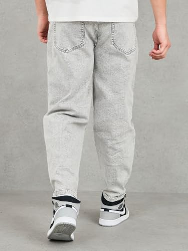 Image of Styli Men Solid Balloon Fit Jeans | Stretchable & Comfort, Mid-Rise Casual Denim Pants for Everyday Wear |Machine Washable