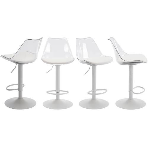 Fiximaster Lot de 4 tabourets de bar transparents réglables en hauteur, pivotants à 360°, avec dossier ergonomique et repose-pieds – Chaises hautes modernes pour...