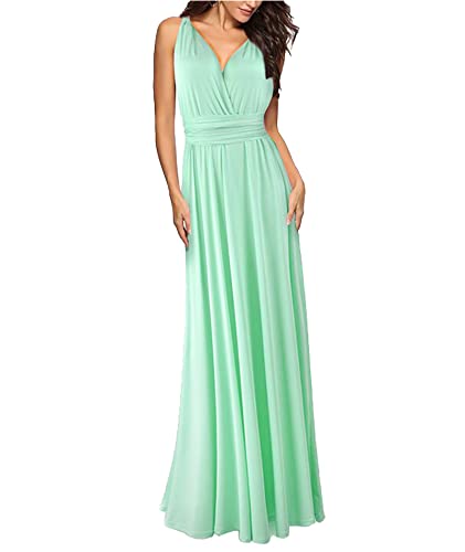 Image of Sexyshine Women's Backless Gown Dress Convertible Multi-Way Wrap Halter Cocktail Dress Bandage Bridesmaid Long Dresses
